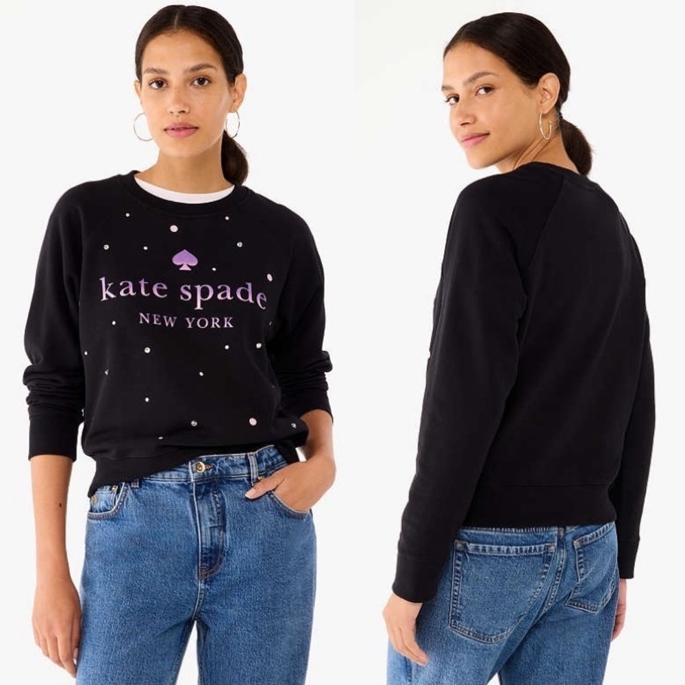 Kate Spade Glitter Logo Sweatshirt in Black Glitter Crewneck Size XS